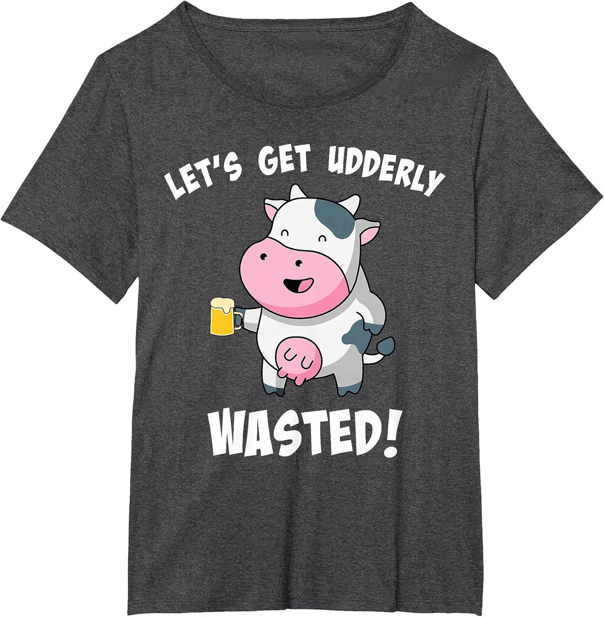 Let's Get Udderly Wasted Drunk Cow Pun St. Patricks Day T-Shirt - Dark Heather Grey