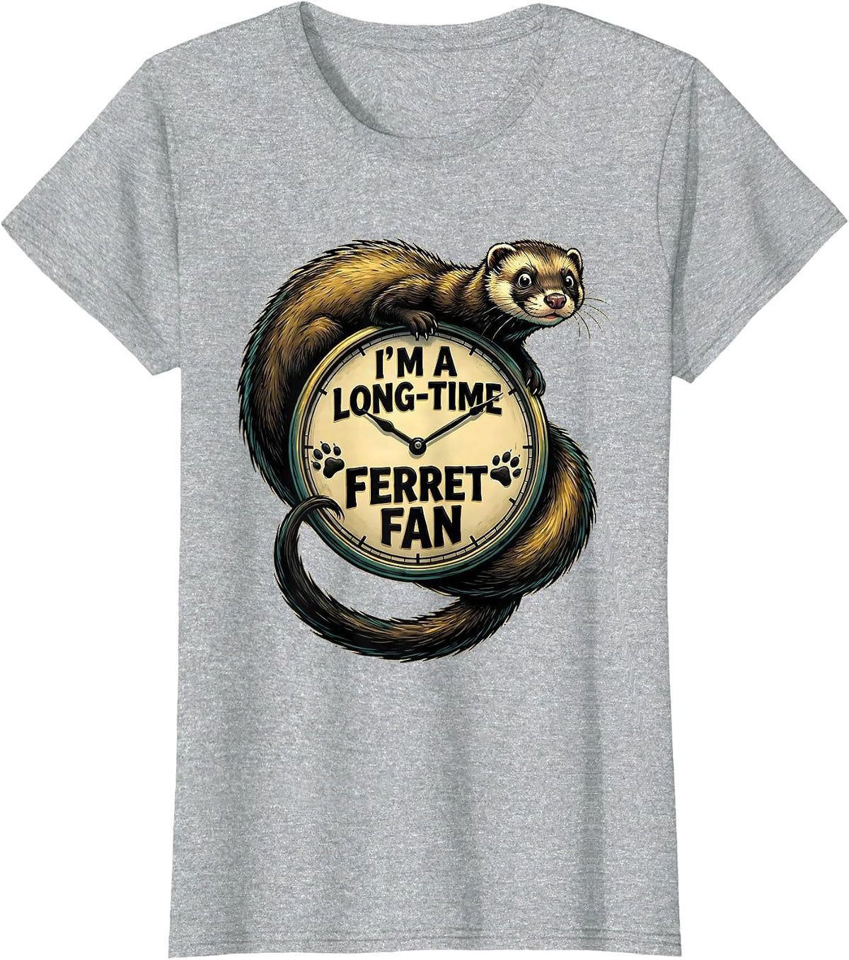 Women's I'm A Long-Time Ferret Fan Cute Ferret Lover Gift T-Shirt - Heather Grey