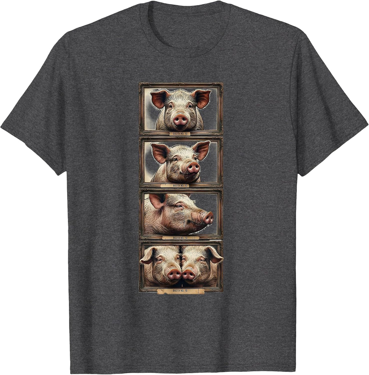 Men's BOOTH NO. 10 Vintage Pig Photobooth Funny Animal Lover T-Shirt - Dark Heather Grey