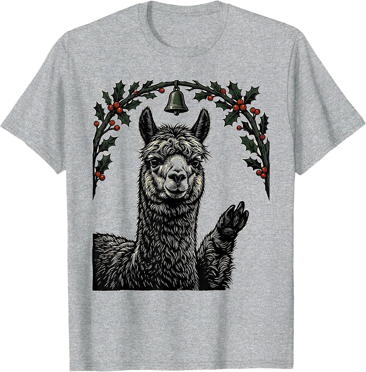 Men's Alpaca Greeting Linocut Funny Animal Lover Gift T-Shirt - Heather Grey