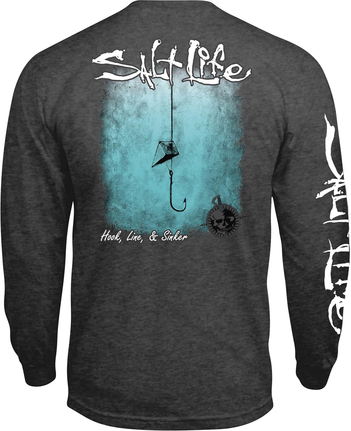 Salt Life Men's Hook Line and Sinker Fade Long Sleeve Classic Fit Shirt - Charcoal Heather