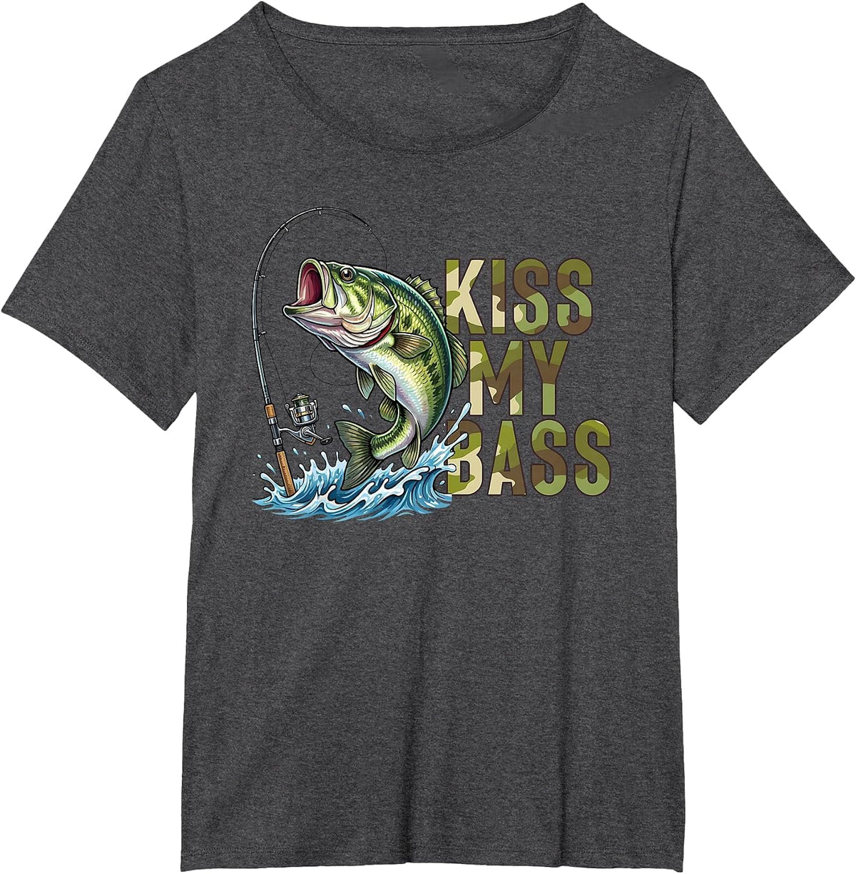 Funny Kiss My-Bass Camo Fishing Lover Bass Fisher Women Men T-Shirt - Dark Heather Grey