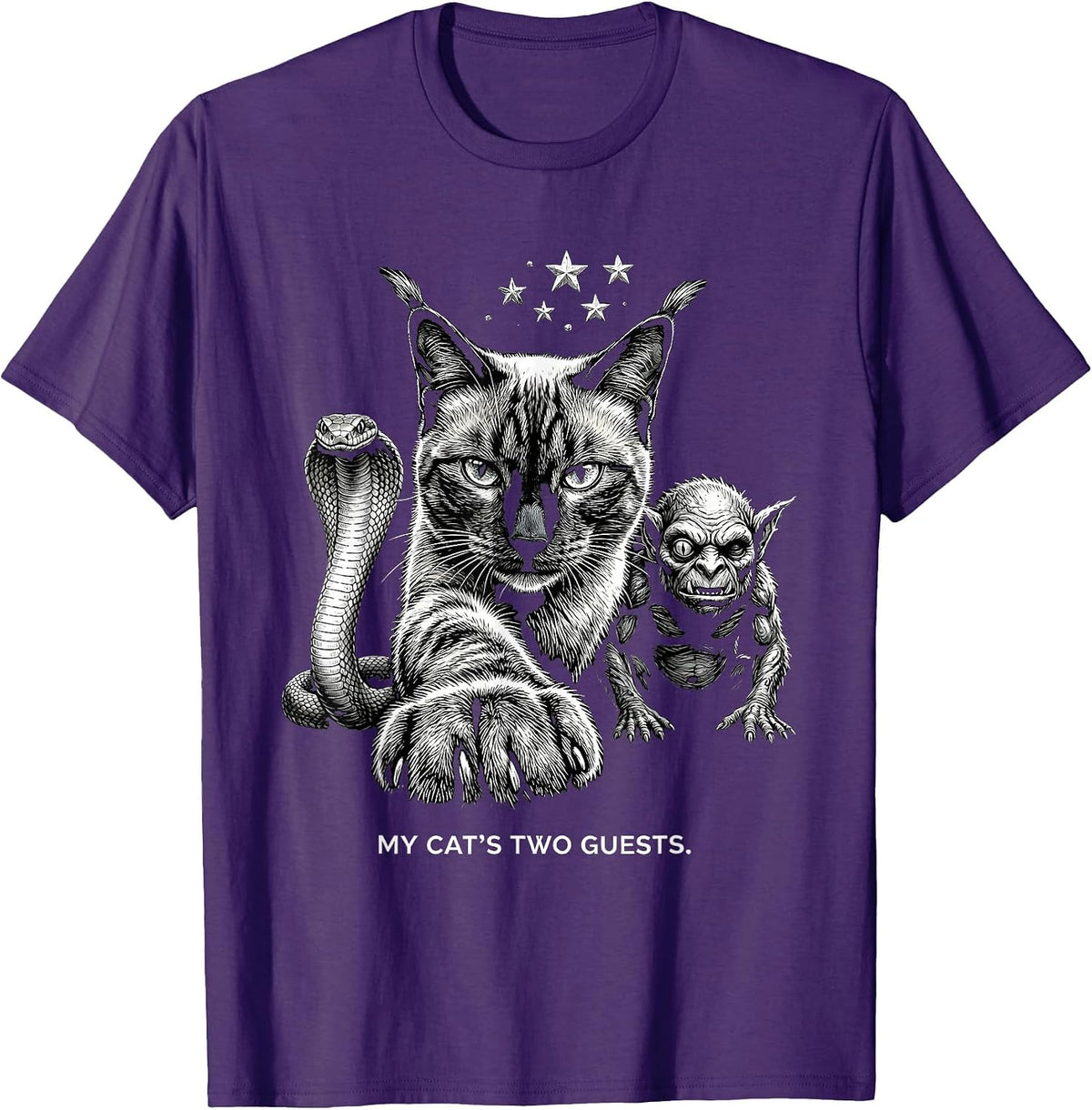 My Cat's Two Guests Funny Cat Lover Paranormal Humor T-Shirt - Purple