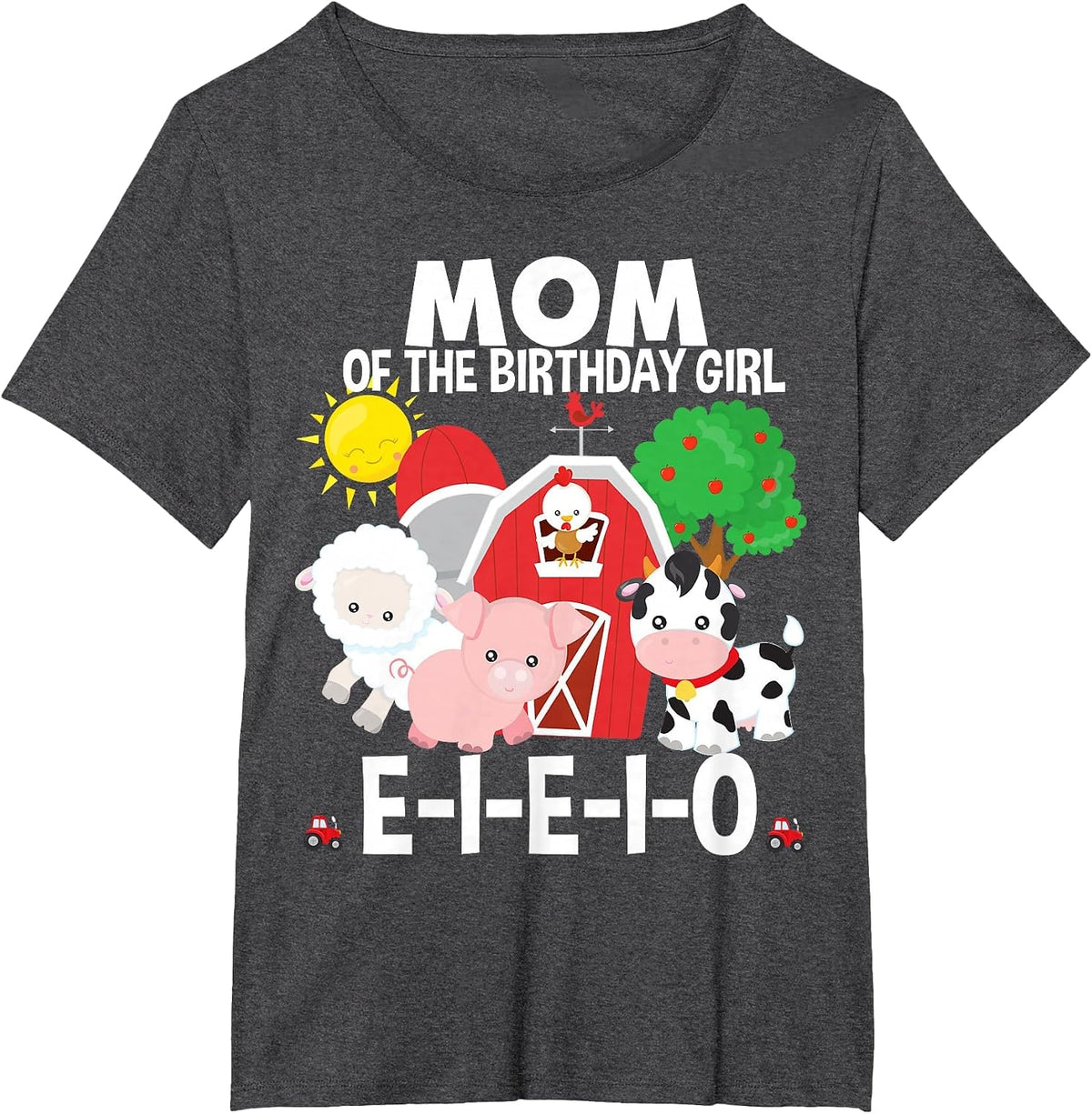 Mom Birthday Girl Old Macdonald Birthday Party Matching T-Shirt - Dark Heather Grey