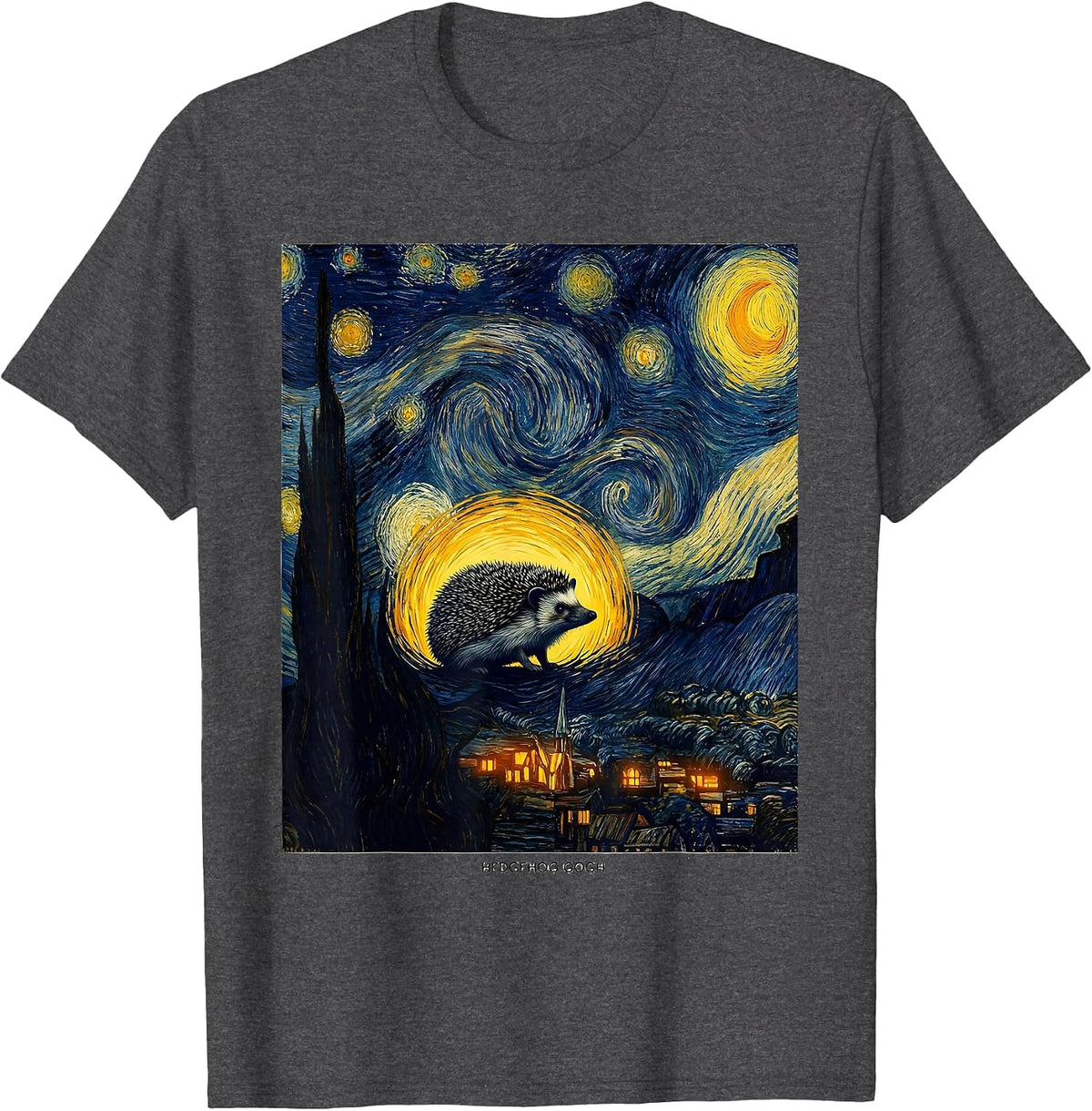 Men's Hedgehog Gogh Whimsical Van Gogh Art Lover Pet Owner Gift T-Shirt - Dark Heather Grey