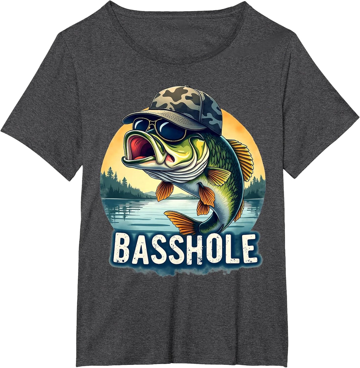 Basshole Funny Bass Fishing Dad T-Shirt - Dark Heather Grey