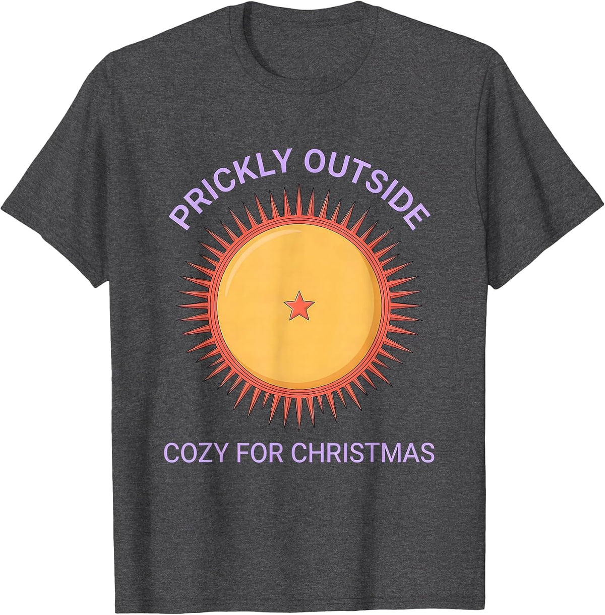 Men's Prickly Outside, Cozy For Christmas Cute Hedgehog Christmas T-Shirt - Dark Heather Grey