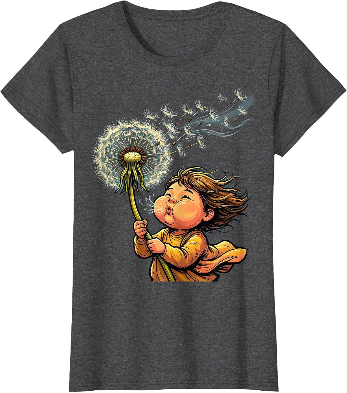 Women's Down Syndrome Awareness Dandelion Child Design T-Shirt - Dark Heather Grey