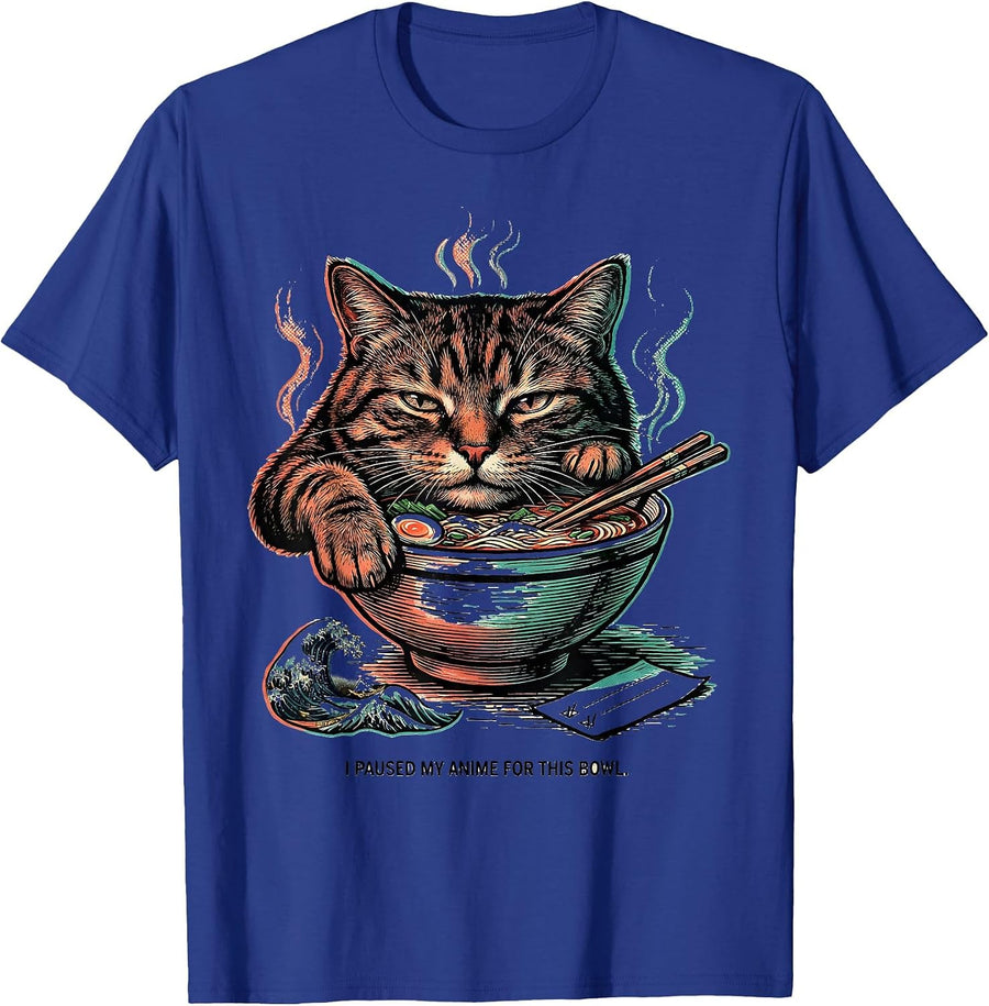 I Paused My Anime For This Bowl Funny Cat Ramen Kawaii Anime T-Shirt - Royal Blue
