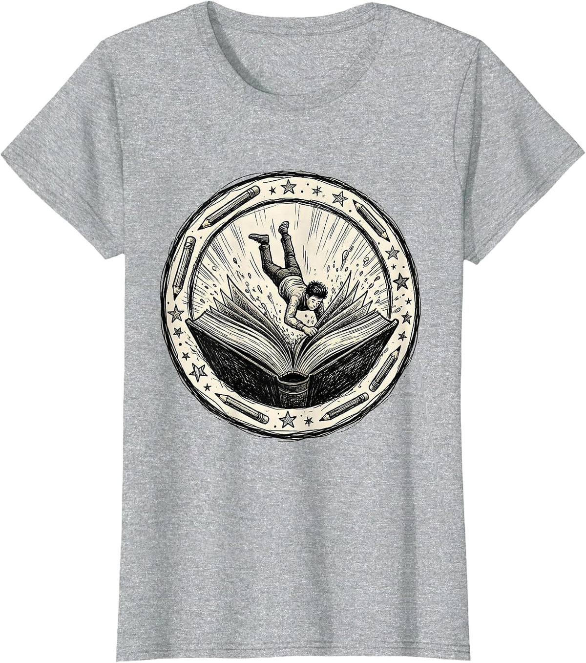 Women's Diving Into Reading Bookworm Graphic Tee T-Shirt - Heather Grey