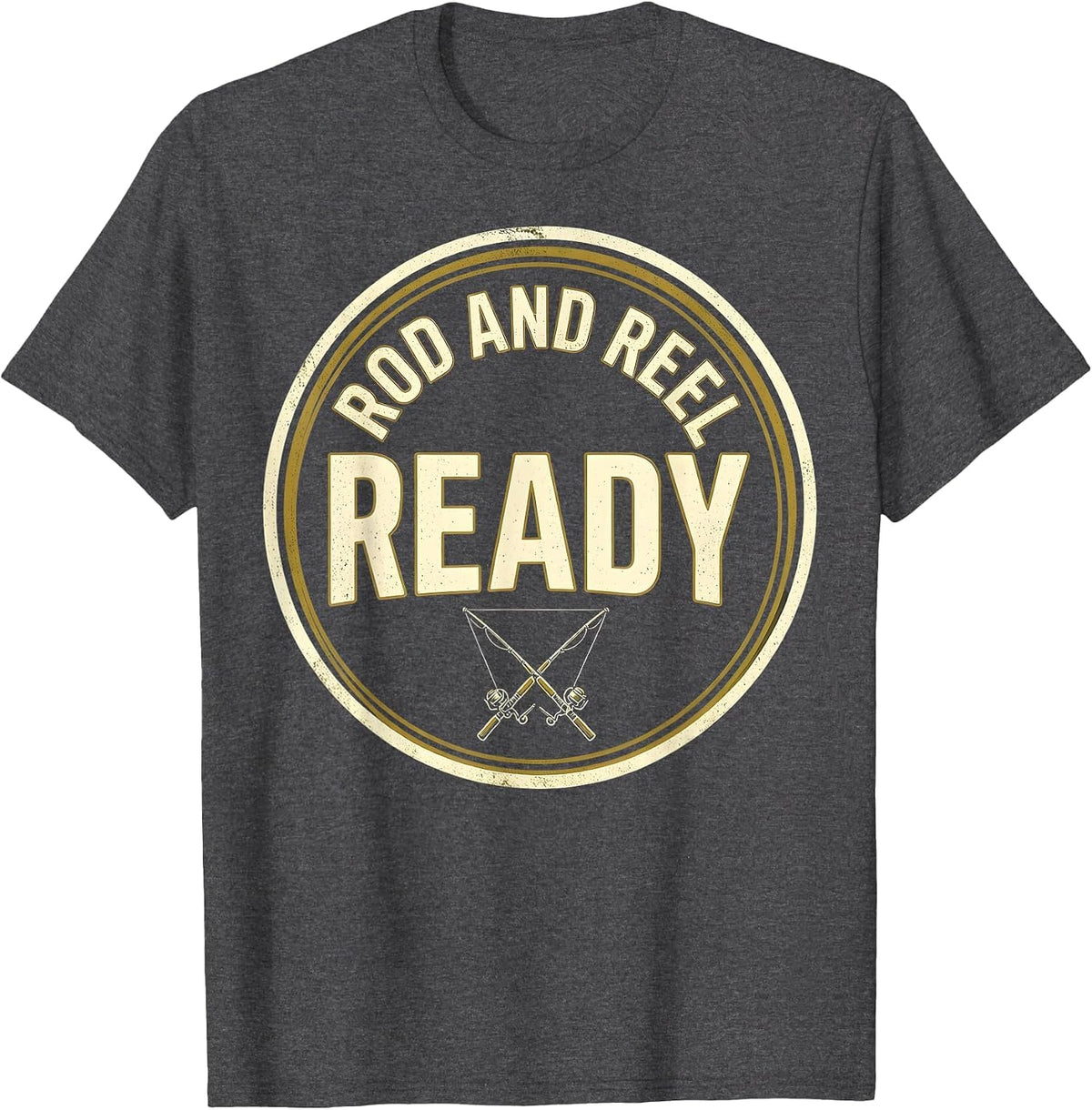 Rod and Reel Ready Fishing Long Sleeve Design T-Shirt - Dark Heather Grey