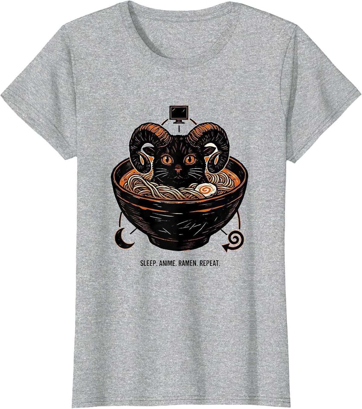 Women's Sleep. Anime. Ramen. Repeat. Funny Kawaii Cat Anime Gift T-Shirt - Heather Grey