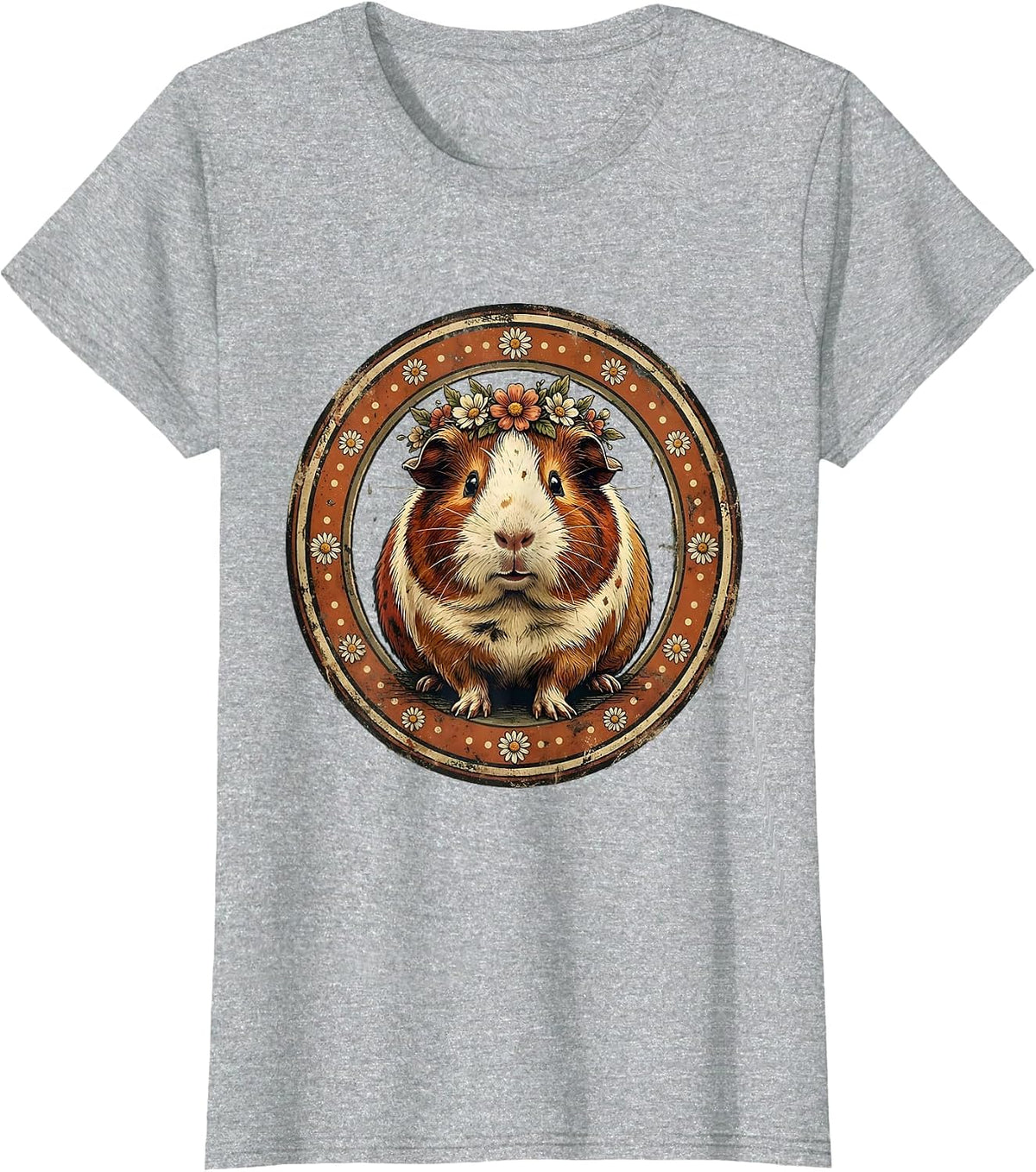 Spotted Guinea Pig Flower Crown Polka Dot Art T-Shirt - Heather Grey