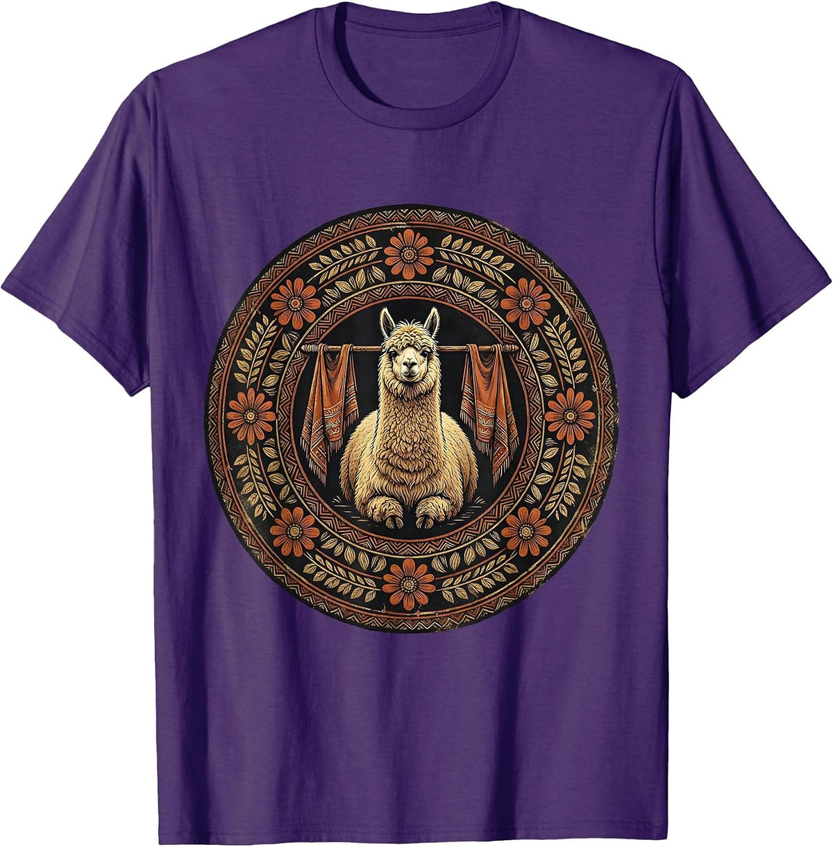 Alpaca and Hand-Dyed Poncho Illustration T-Shirt - Purple