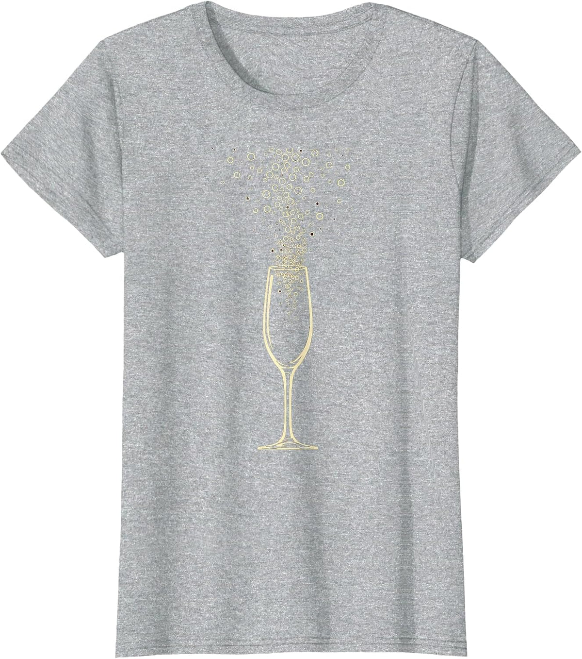 Gigi Overflowing Champagne Glass Golden Bubbles T-Shirt - Heather Grey