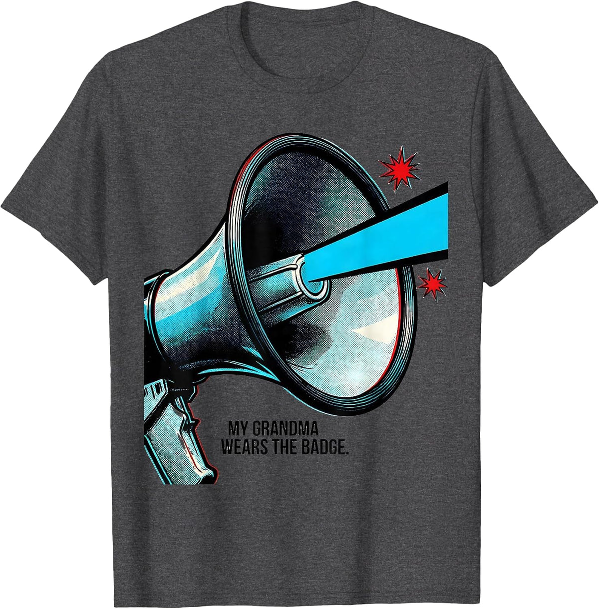 Men's My Grandma Wears The Badge Pop Art Thin Blue Line Police T-Shirt - Dark Heather Grey