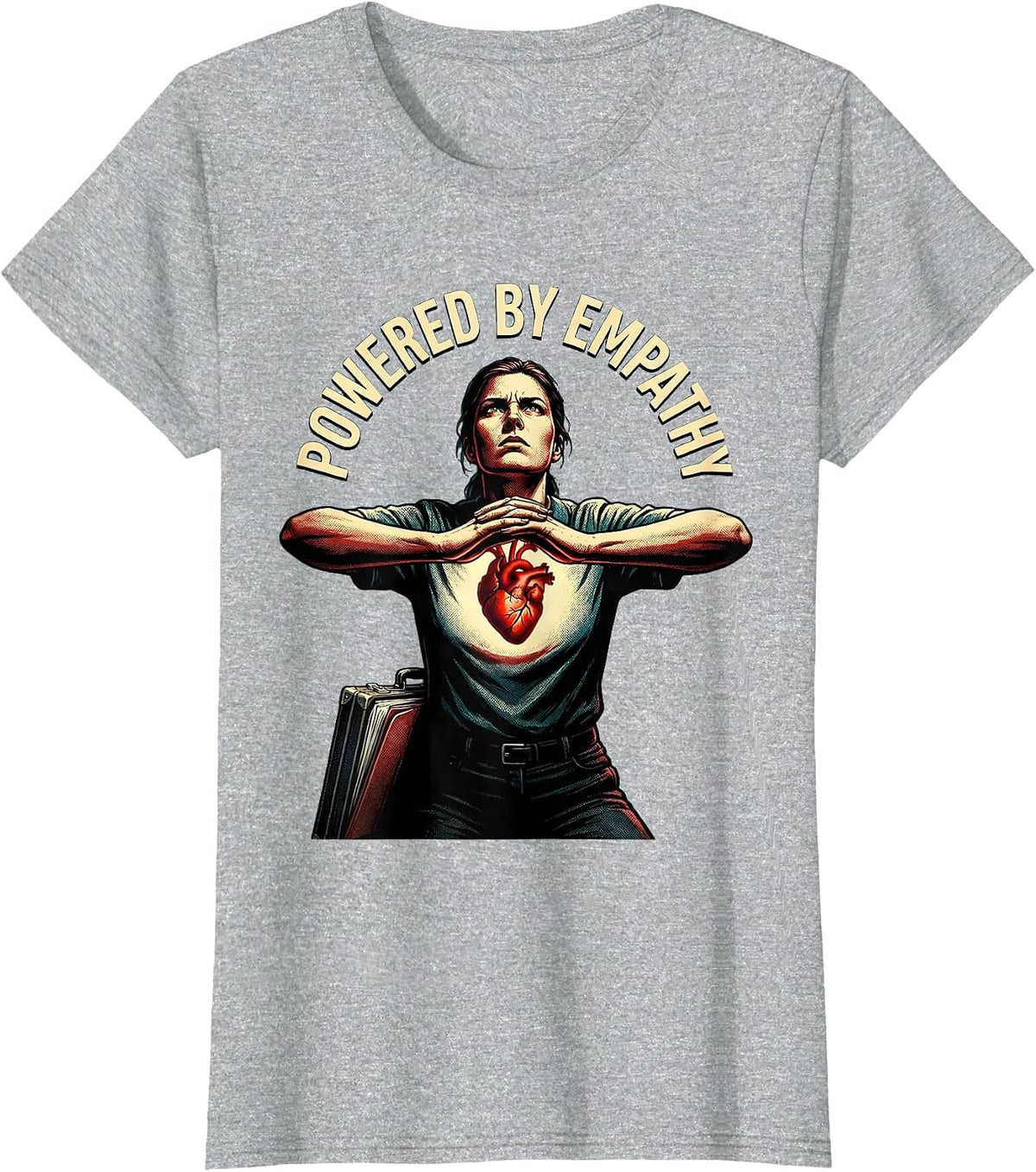 Powered by Empathy Social Worker Design T-Shirt - Heather Grey