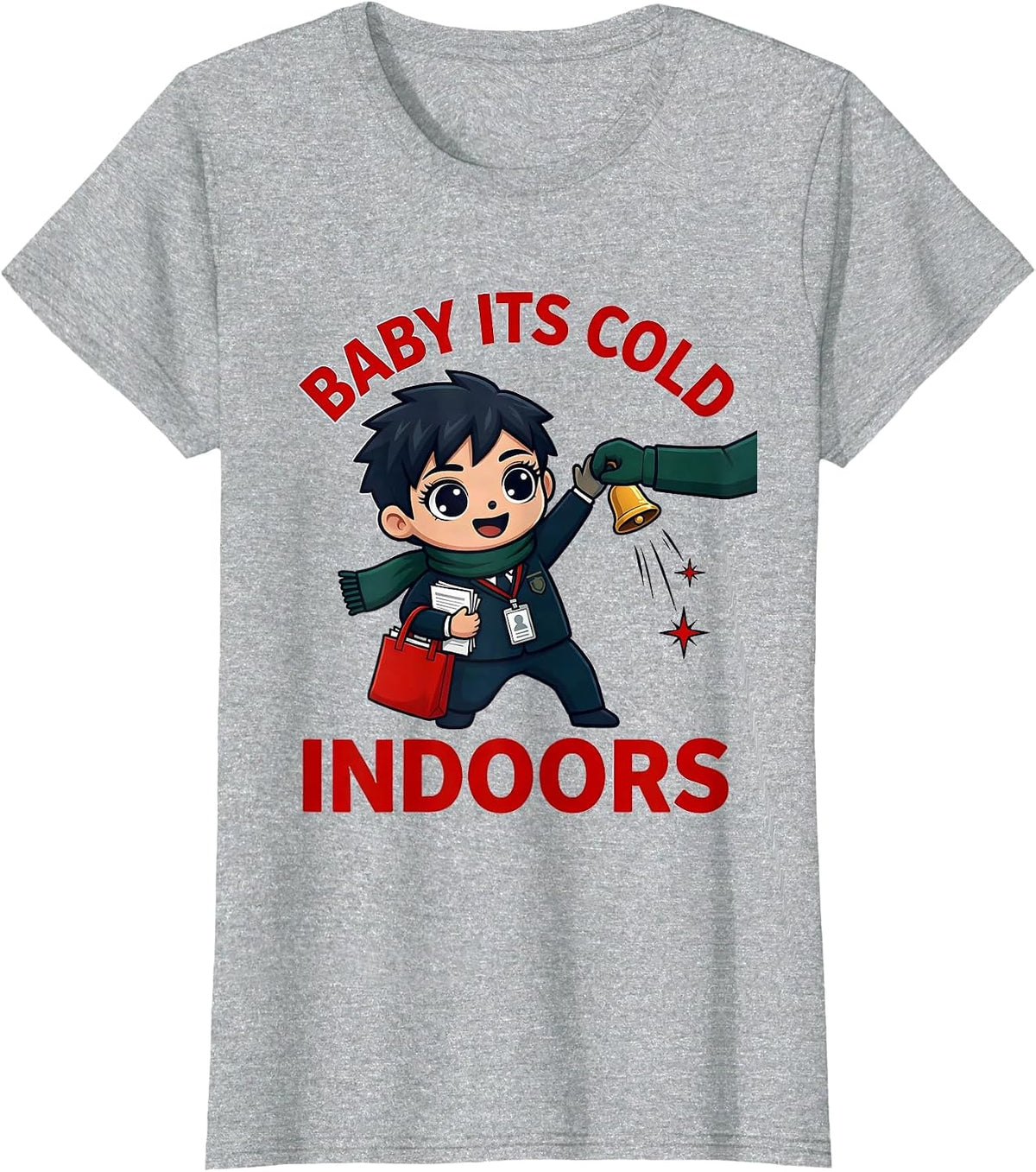 BABY ITS COLD INDOORS Funny School Staff Christmas T-Shirt - Heather Grey