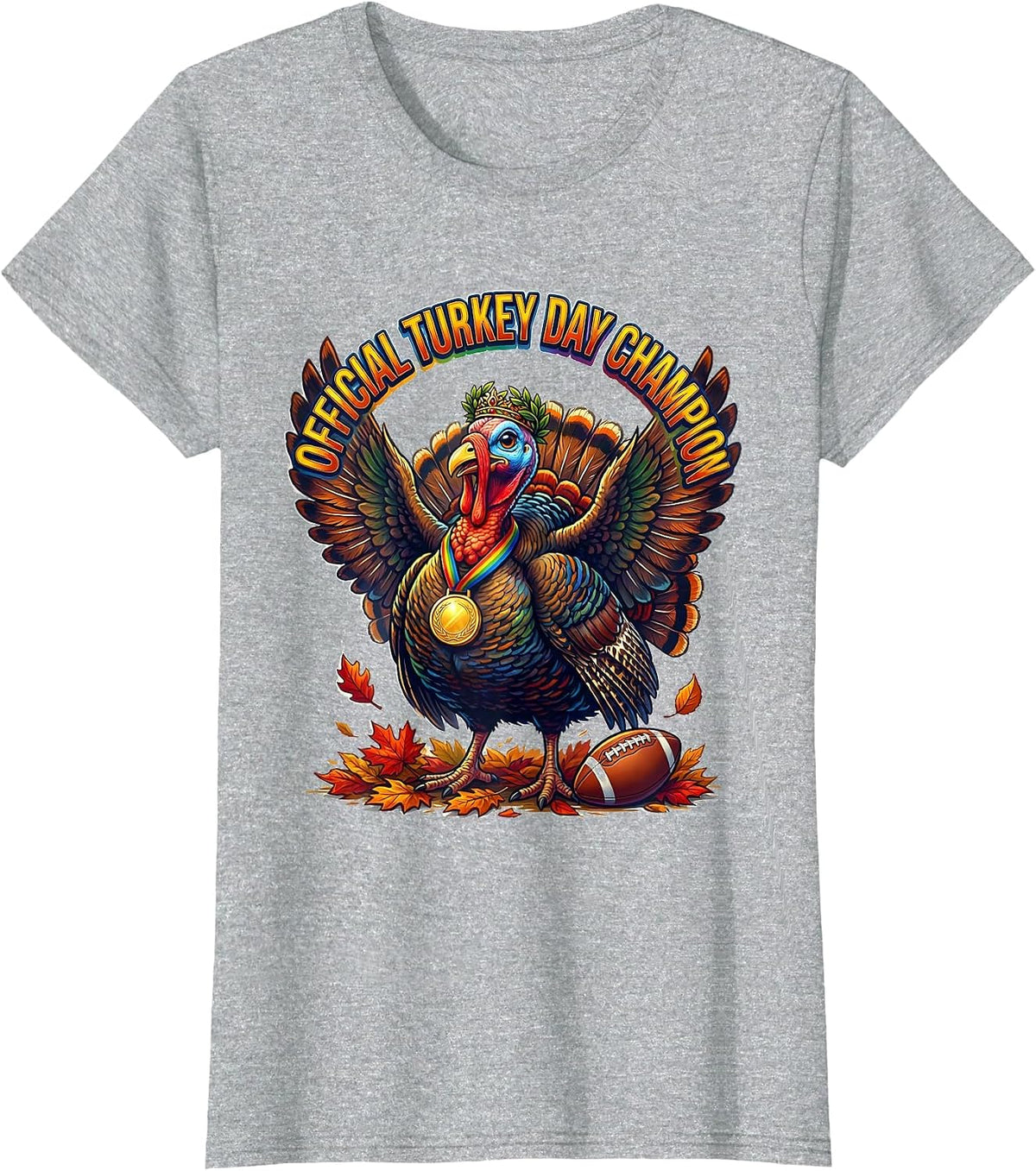 Women's Official Turkey Day Champion Thanksgiving Design T-Shirt - Heather Grey