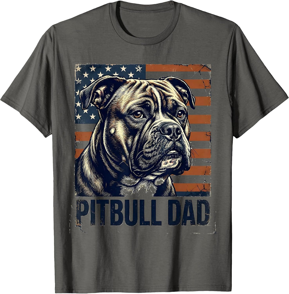 Men's Pitbull Dad Vintage Patriotic Dog Breed Dad Pride 4th T-Shirt - Asphalt Grey