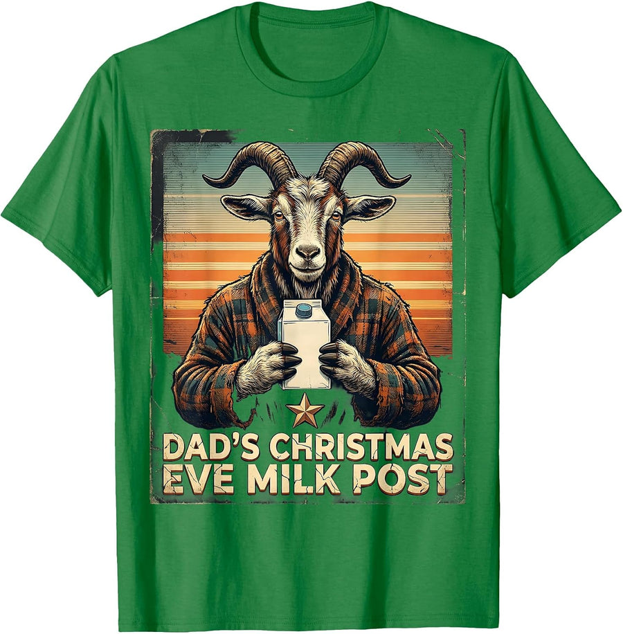 Men's Dad's Christmas Eve Milk Post Funny Dad Distressed Holiday T-Shirt - Kelly Green