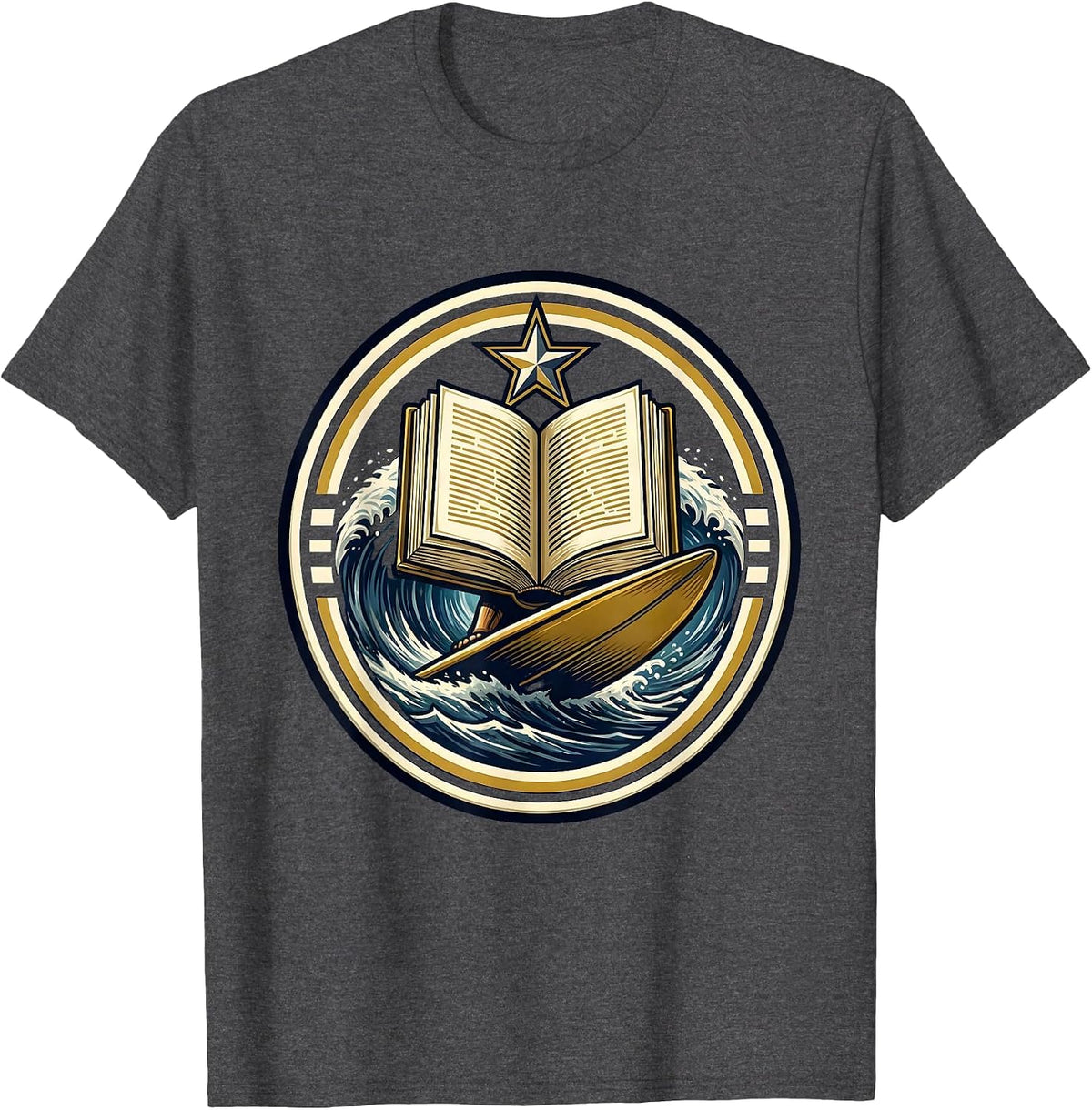 Reading Is My Favorite Sport Giant Book Surfer T-Shirt - Dark Heather Grey