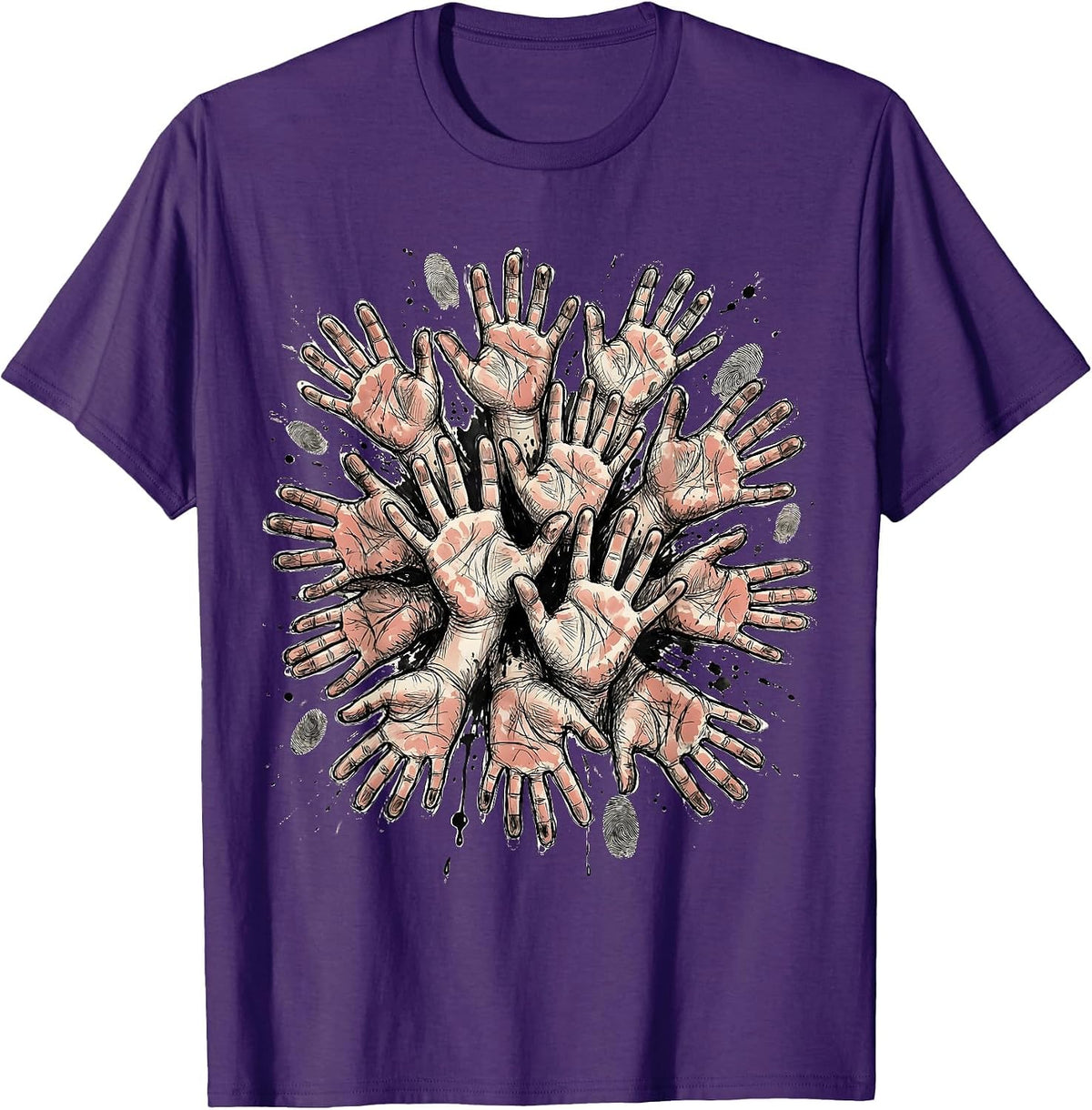 Finger Paint Hands Preschool Teacher Gift T-Shirt - Purple