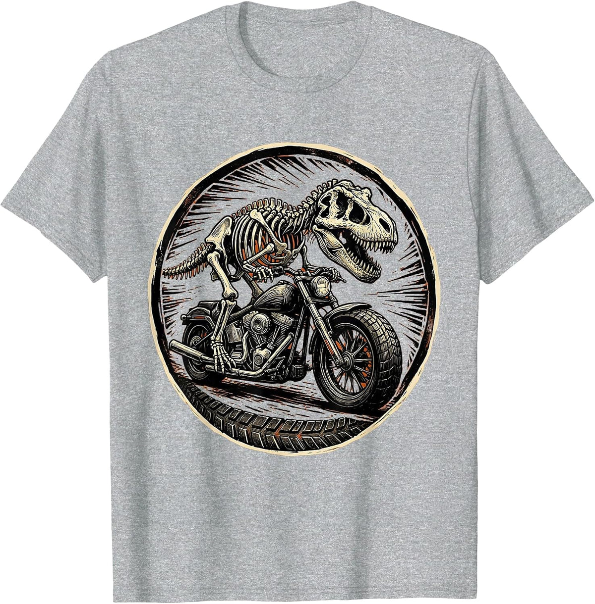 Men's T-Rex Skeleton Riding Motorcycle Dinosaur T-Shirt - Heather Grey