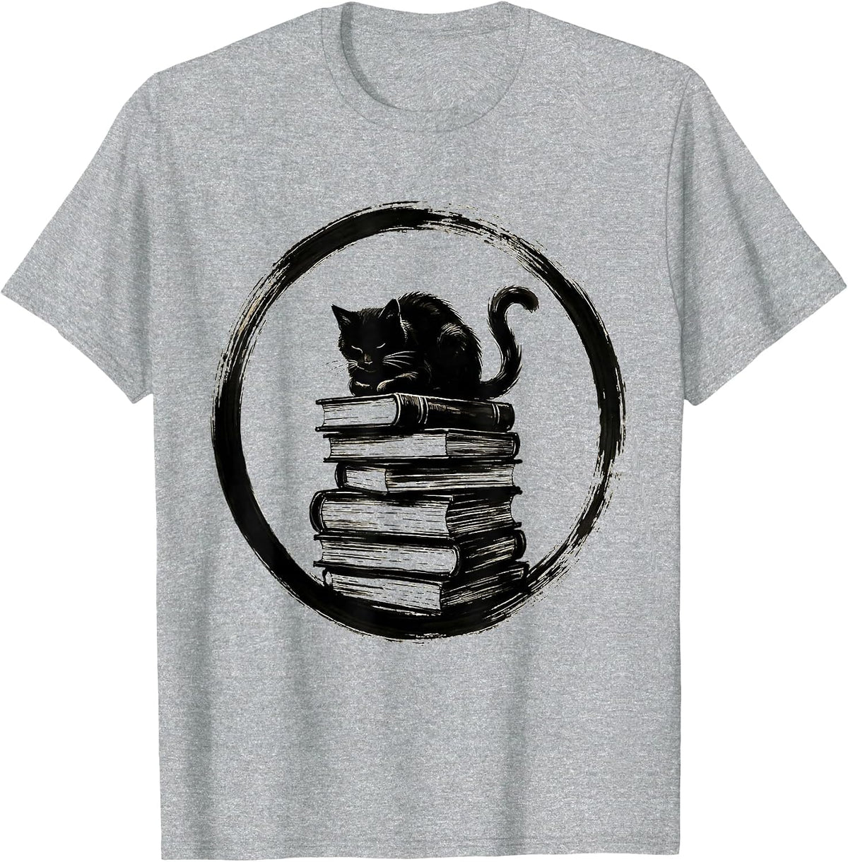 Men's Cat on a Stack of Books Illustration T-Shirt - Heather Grey