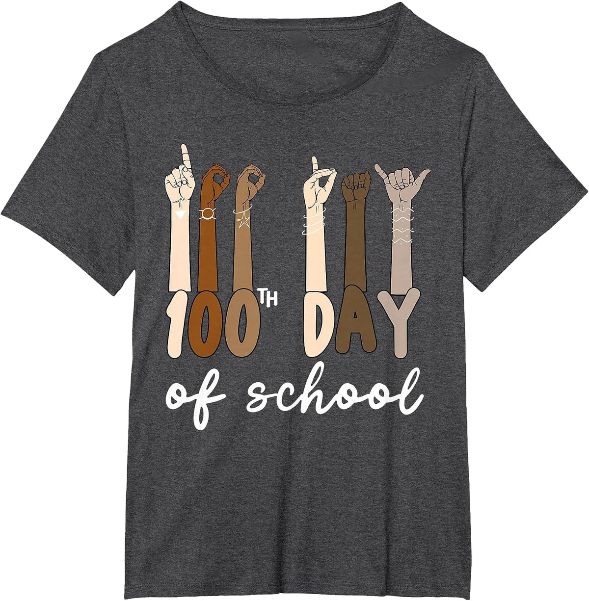 100 Days of School Hand Sign Language Teachers ASL Boys Girl T-Shirt - Dark Heather Grey