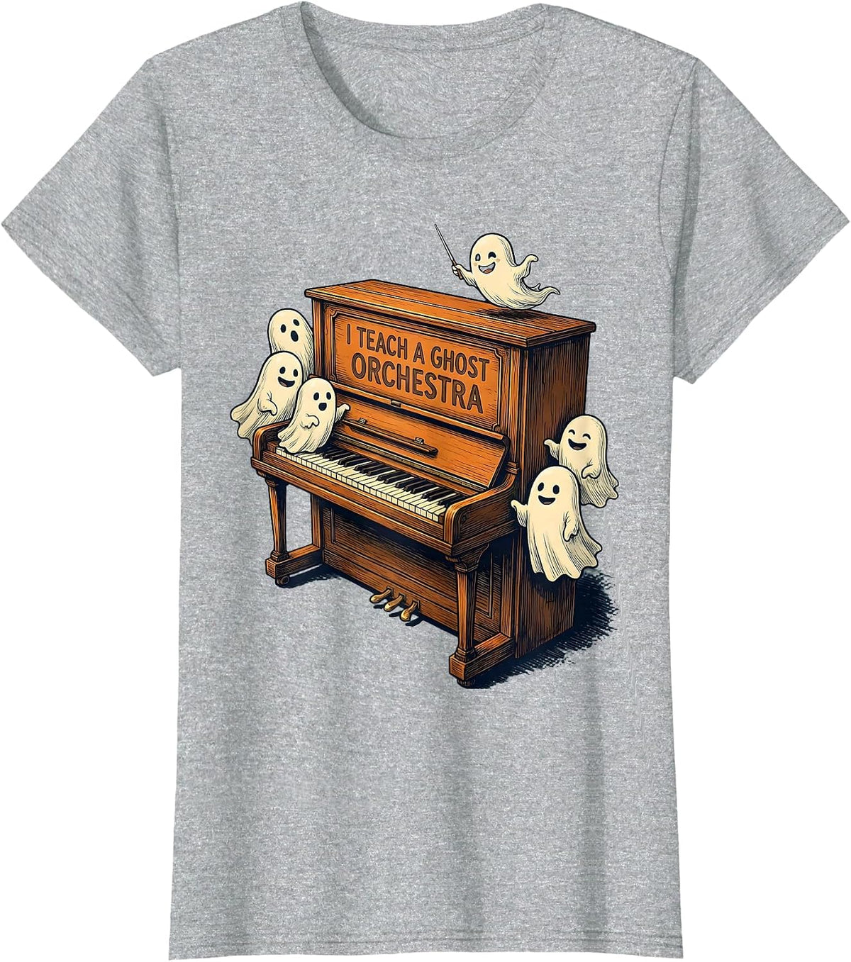 I Teach A Ghost Orchestra Funny Music Teacher Halloween T-Shirt - Heather Grey