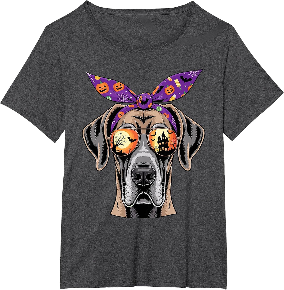 Halloween Bandana Great Dane T-Shirt - Dark Heather Grey