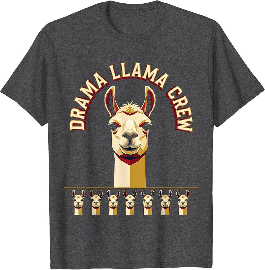 Men's Drama Llama Crew Funny Llama Lover Novelty Gift T-Shirt - Dark Heather Grey