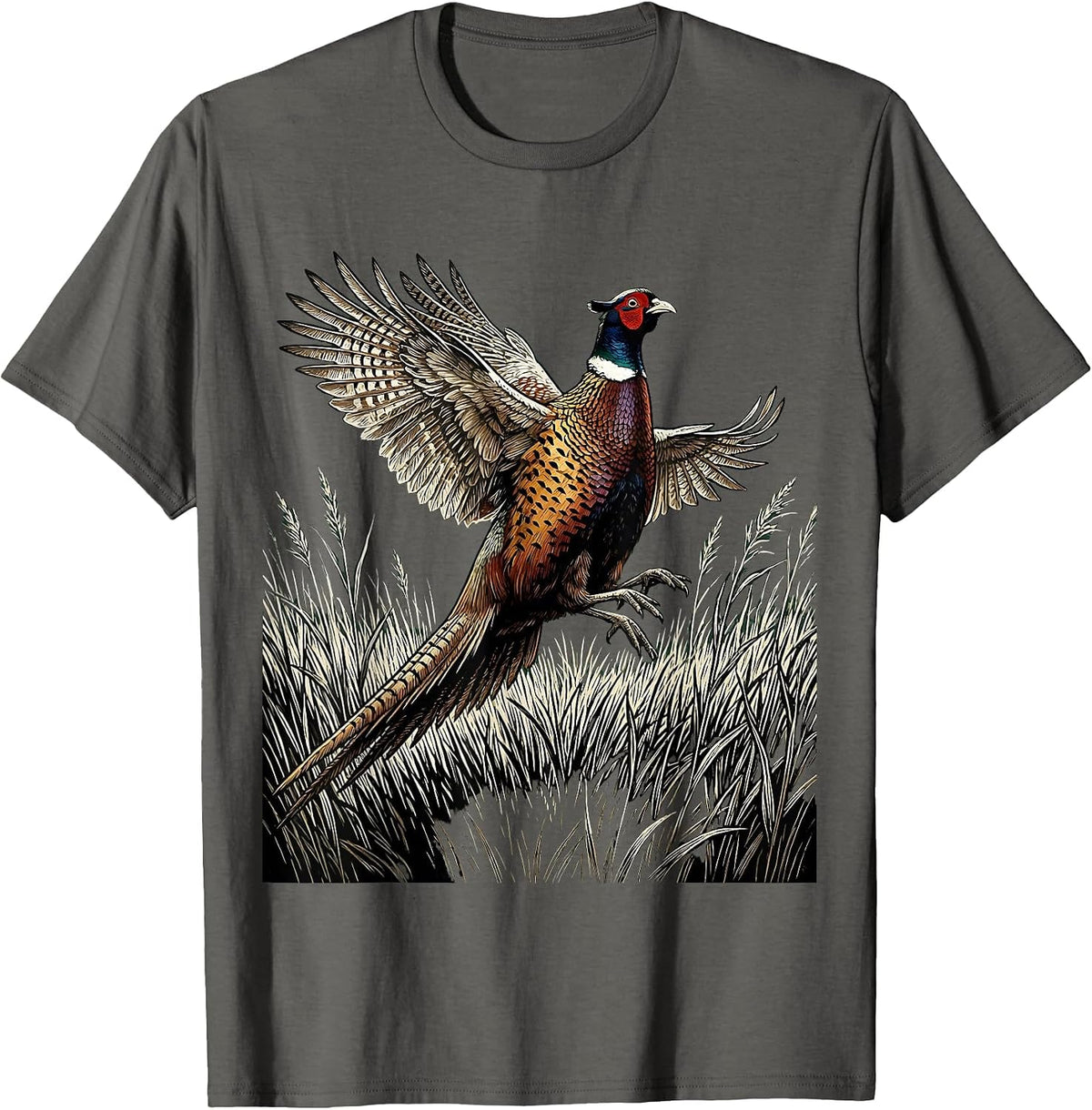 Camo Pheasant Flush Hunting Graphic Design T-Shirt - Asphalt Grey