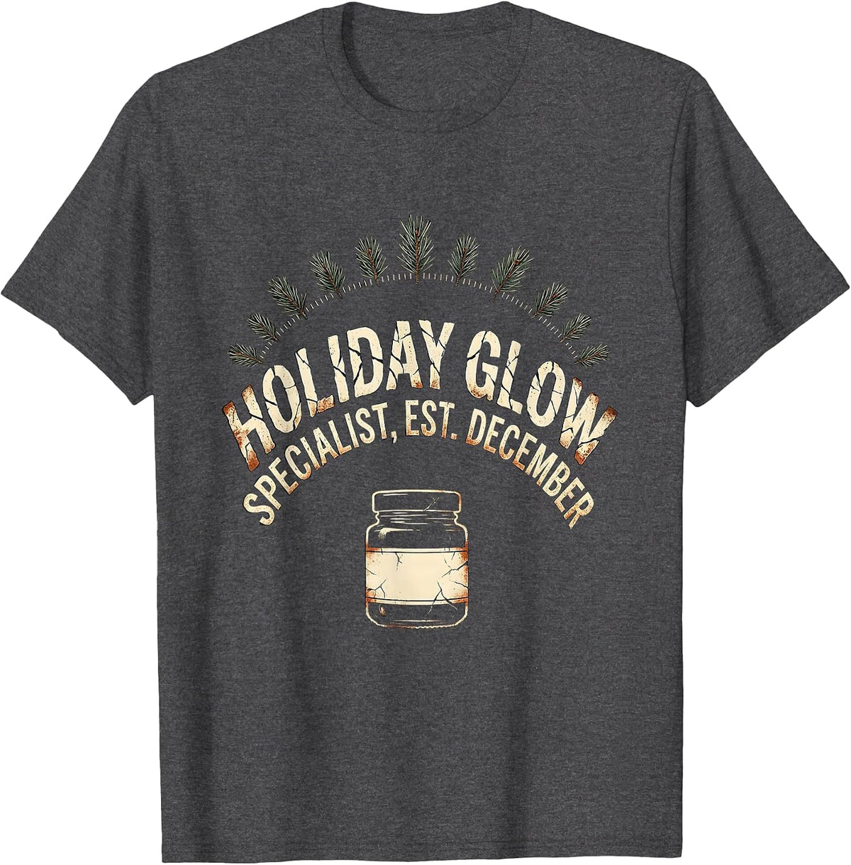 Men's Holiday Glow Specialist Est December Distressed Skincare T-Shirt - Dark Heather Grey