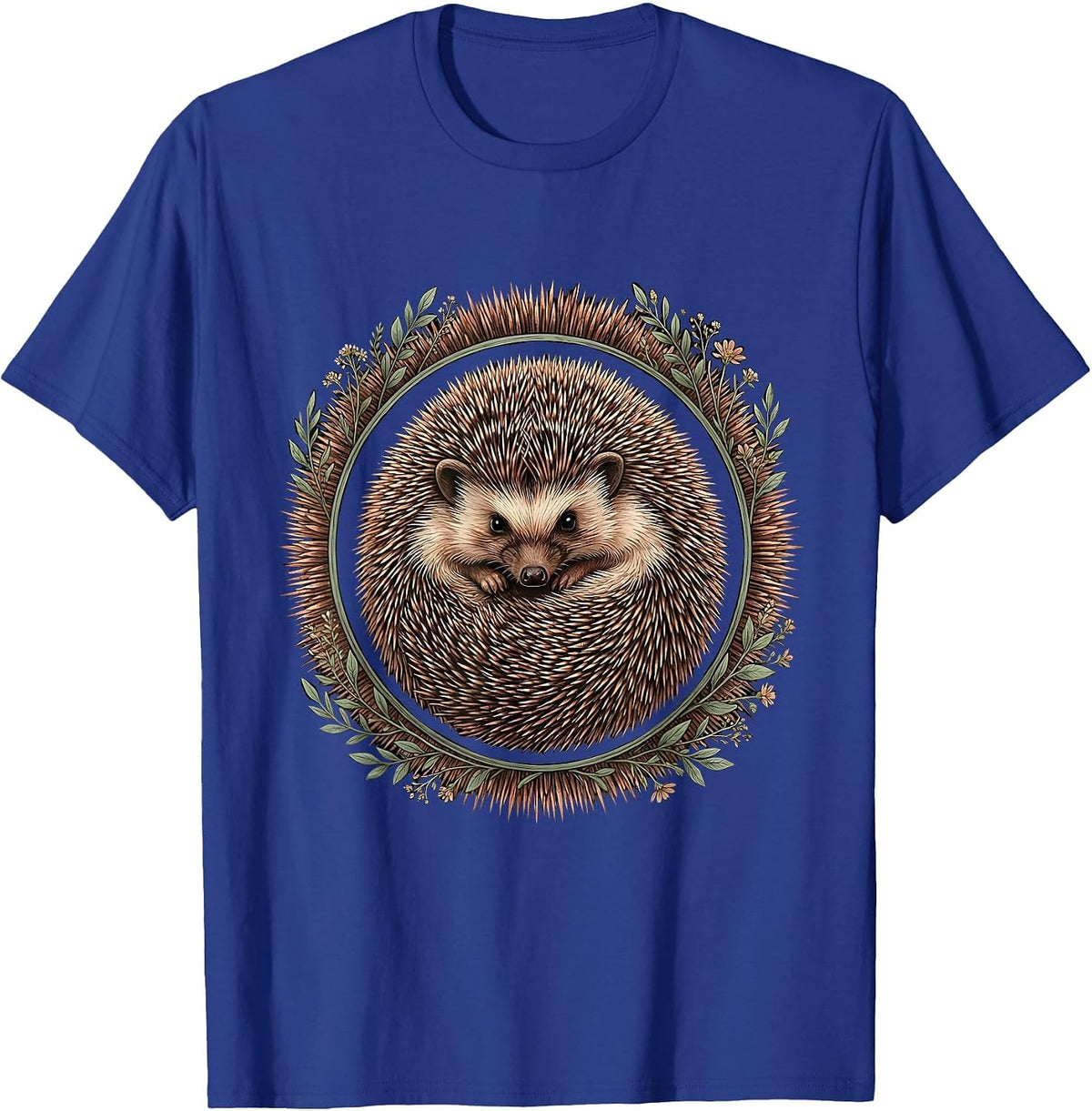 Hedgehog Curled Up Defensive Ball Cute Wildlife Art T-Shirt - Royal Blue