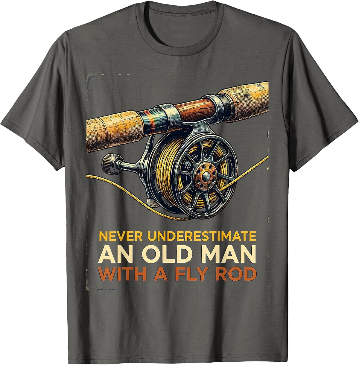 Men's Never Underestimate An Old Man With A Fly Rod Fishing T-Shirt - Asphalt Grey