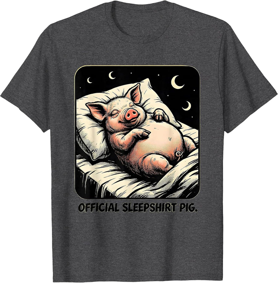Men's Official Sleepshirt Pig Funny Animal Lover Pajama T-Shirt - Dark Heather Grey