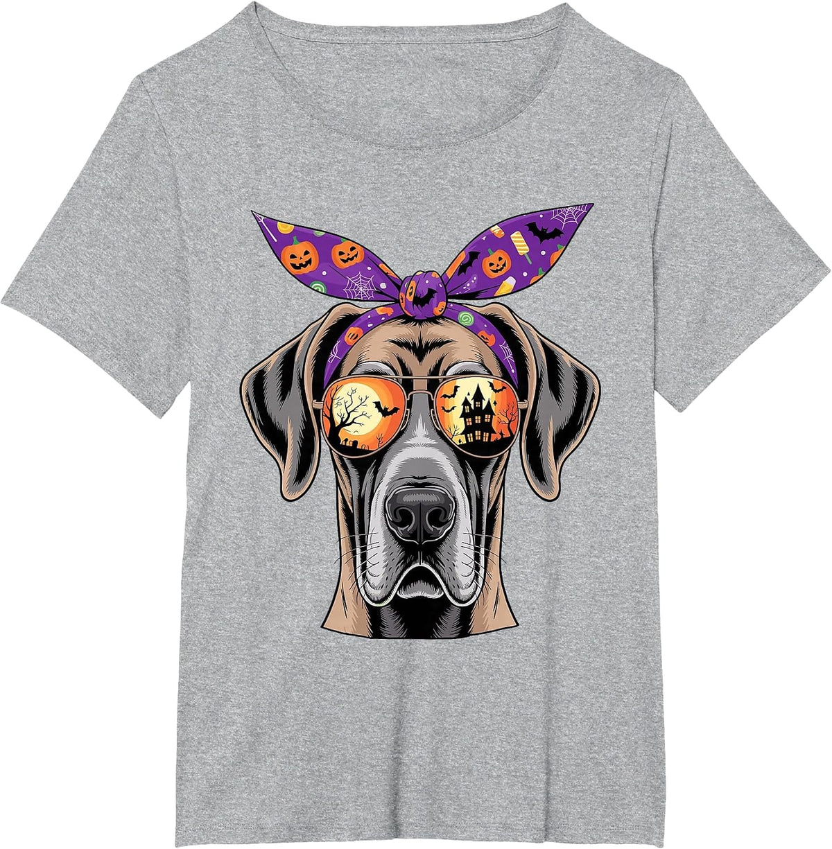 Halloween Bandana Great Dane T-Shirt - Heather Grey