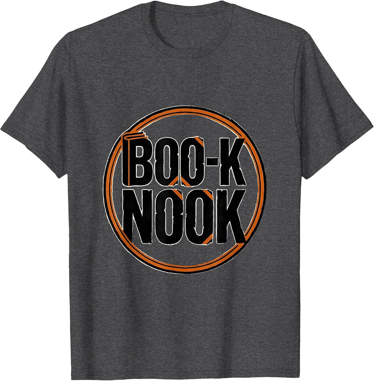 Men's Boo-k Nook Whimsical Teacher Halloween Pumpkin Emblem T-Shirt - Dark Heather Grey