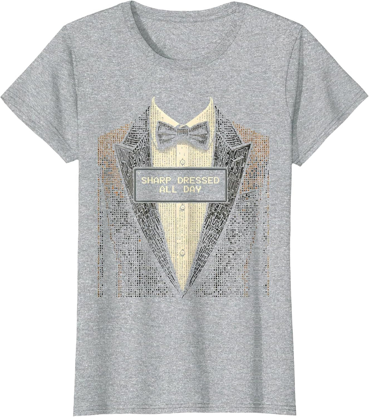 Sharp Dressed All Day Tuxedo Graphic Design T-Shirt - Heather Grey