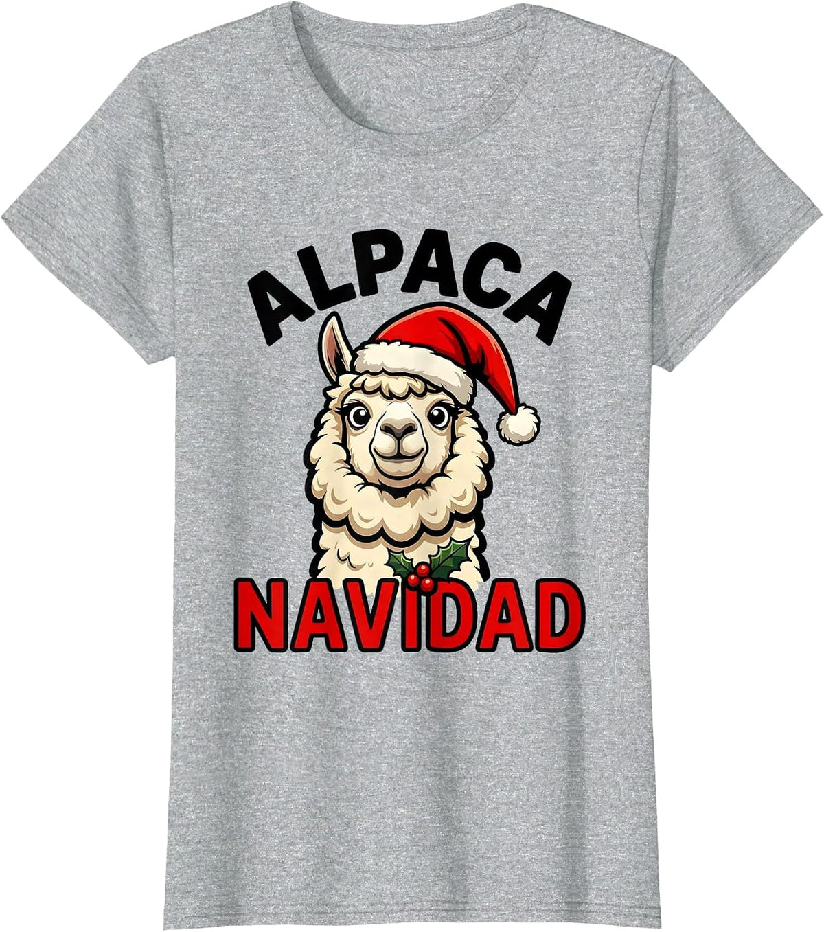 Women's Alpaca Navidad Funny Cartoon Christmas Pun Novelty Gift T-Shirt - Heather Grey