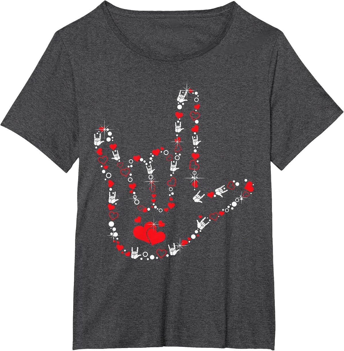 Love Sign Language Heart ASL Deaf Valentine's Day T-Shirt - Dark Heather Grey