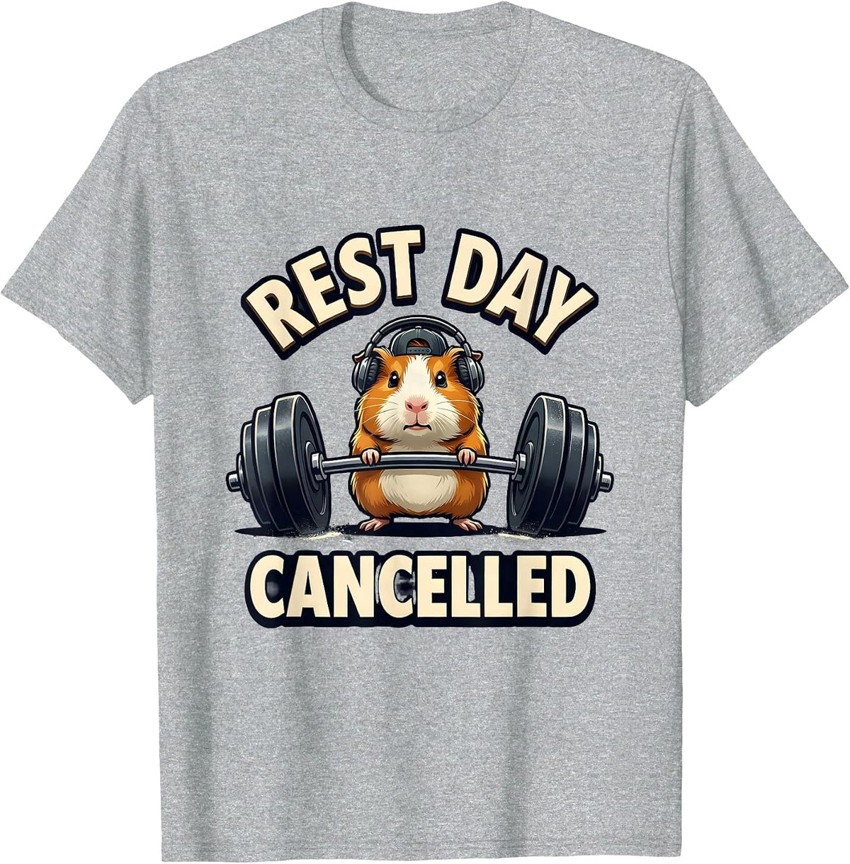 Men's Rest Day Cancelled Funny Guinea Pig Weightlifting Gym Meme T-Shirt - Heather Grey