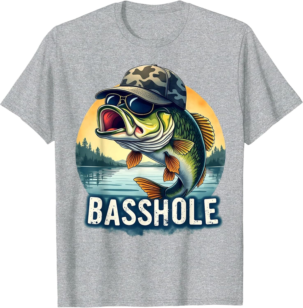 Basshole Funny Bass Fishing Dad T-Shirt - Heather Grey