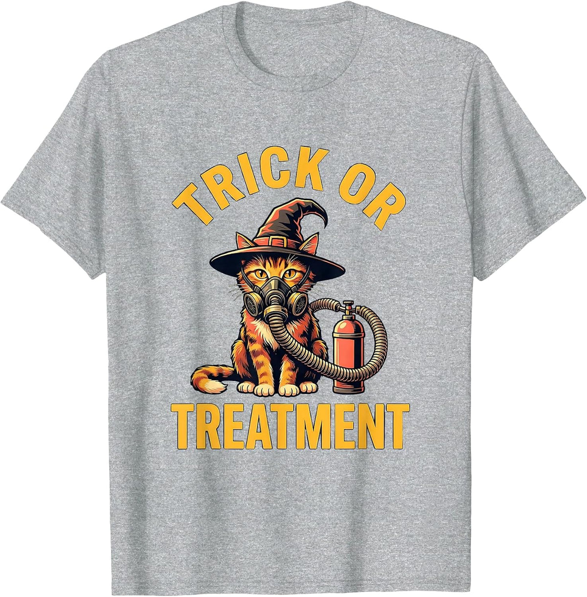Men's Trick Or Treatment Flat Vector Respiratory Therapist T-Shirt - Heather Grey