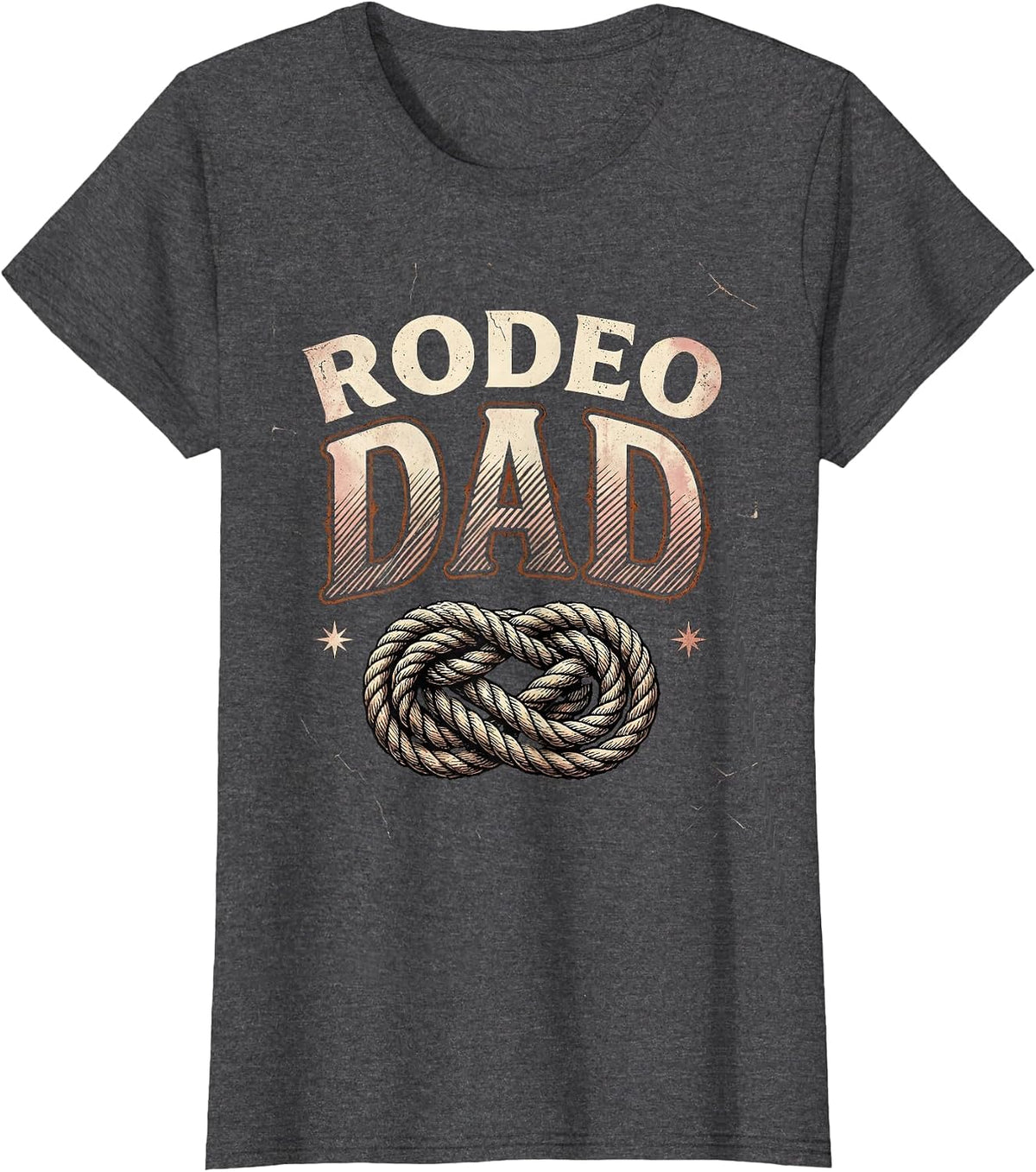Women's Rodeo Dad Distressed Lariat Knot Family Birthday Party T-Shirt - Dark Heather Grey
