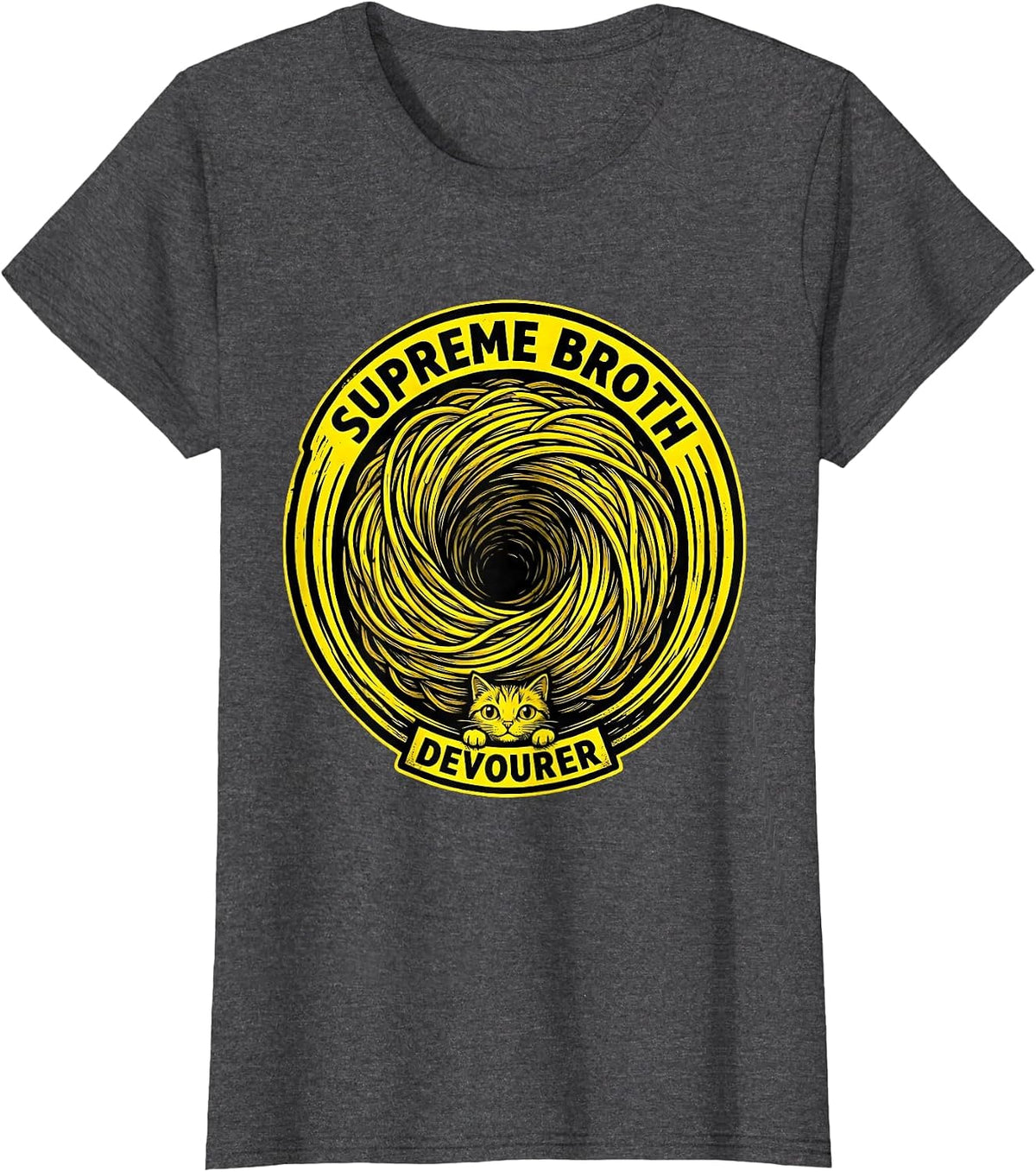 Women's Supreme Broth Devourer Funny Cat Ramen Anime Kawaii Gift T-Shirt - Dark Heather Grey