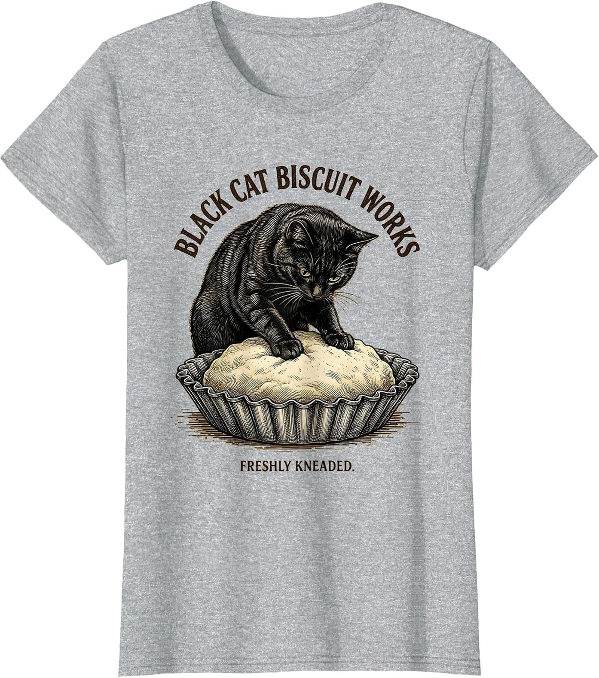 Women's Black Cat Biscuit Works Freshly Kneaded Funny Cat Lover T-Shirt - Heather Grey