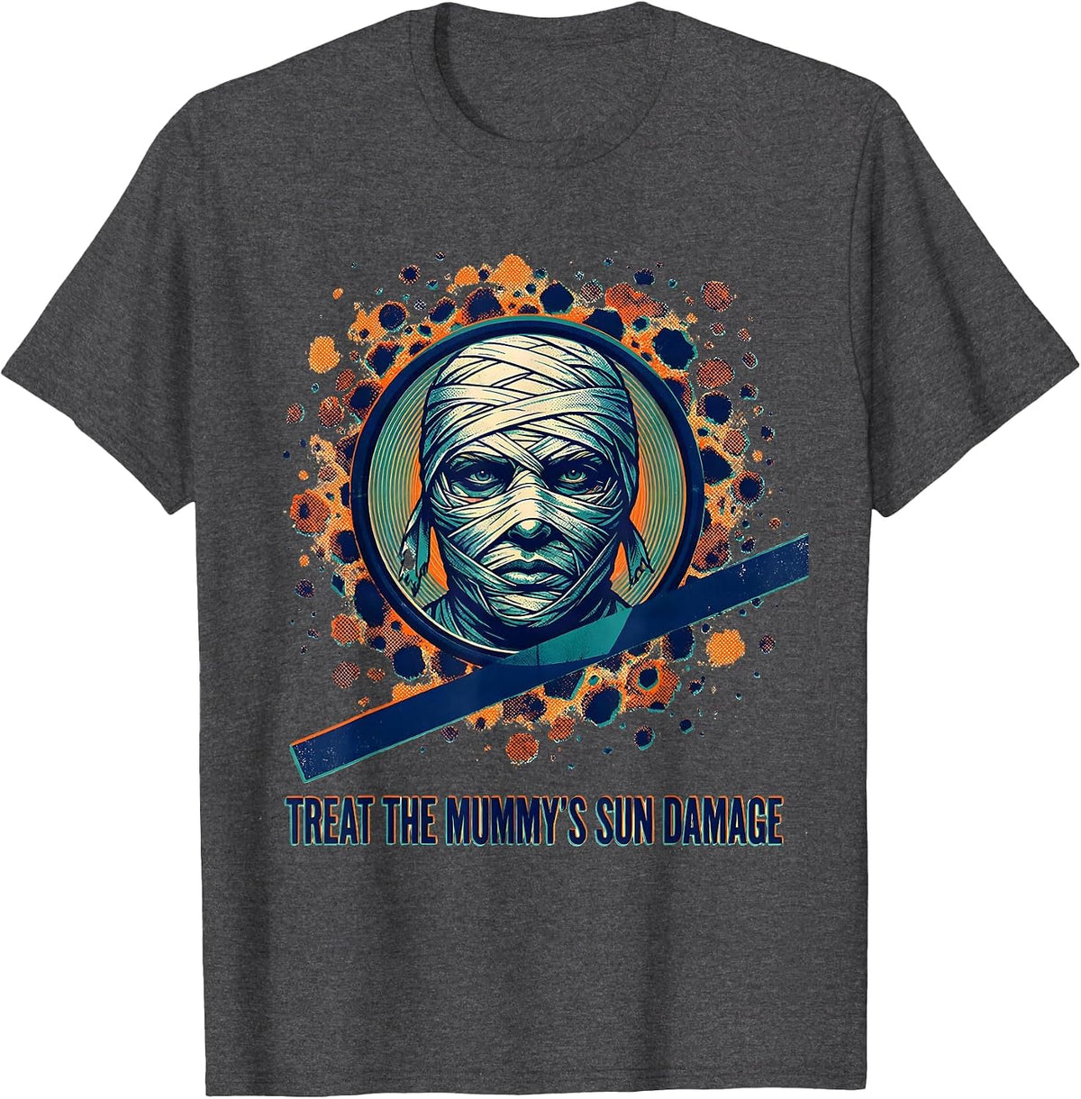 Men's Treat The Mummy's Sun Damage Risograph Halloween Dermatology T-Shirt - Dark Heather Grey